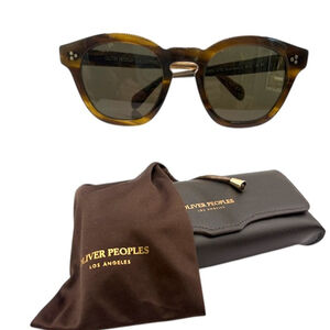 OLIVER PEOPLES Women's Boudreau LA Sunglasses Tortoise frames Green-tint lens